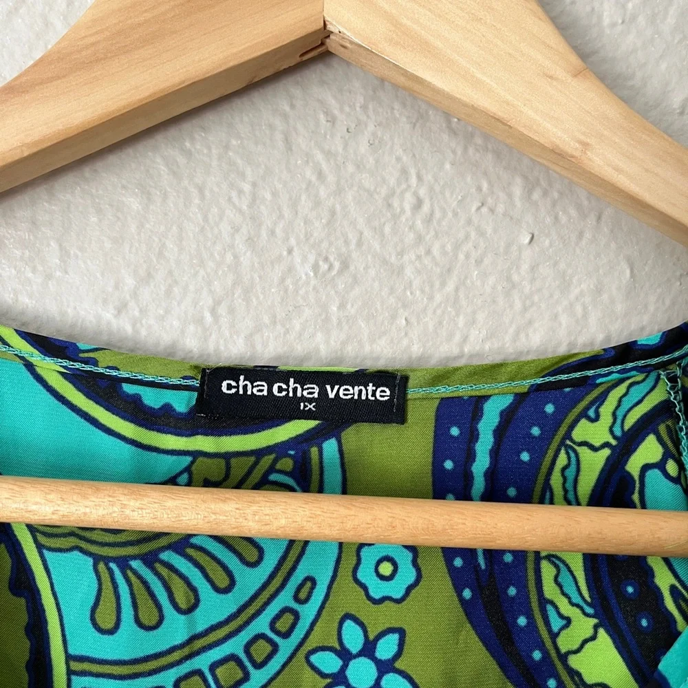 Cha Cha Vente Paisley Puff Sleeve Tunic Top Blouse Womens Size 1X Colorful - Picture 4 of 6